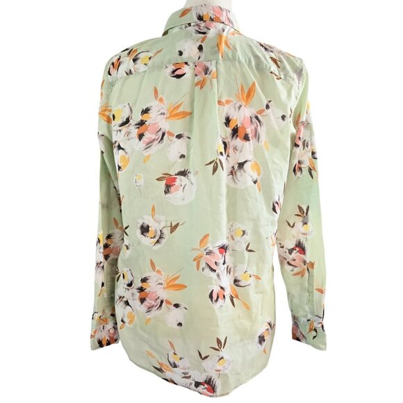 Lauren Ralph Lauren 100% Cotton Sage Green Floral Button-Up Shirt Romantic - Picture 2 of 9
